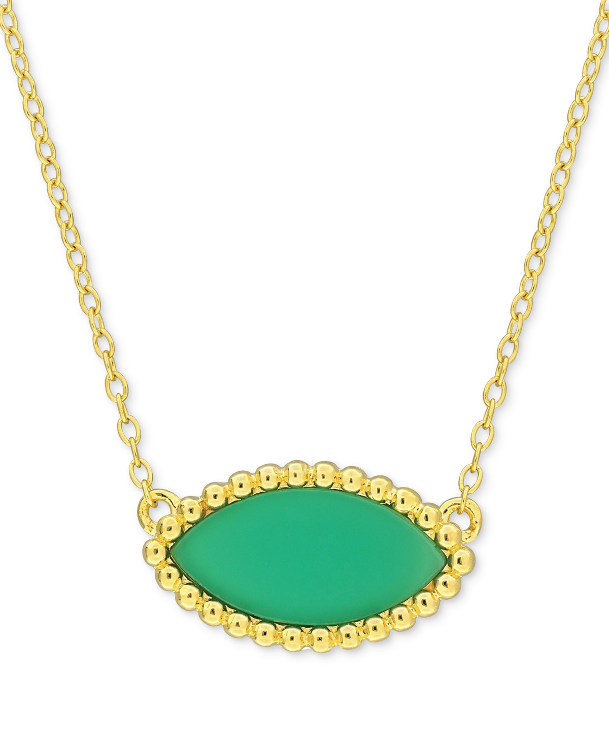 Macy's Chalcedony Bead-framed Marquise 17" Pendant Necklace In 14k Yellow Gold Flash Plated Sterling Silver In Green Chalcedony