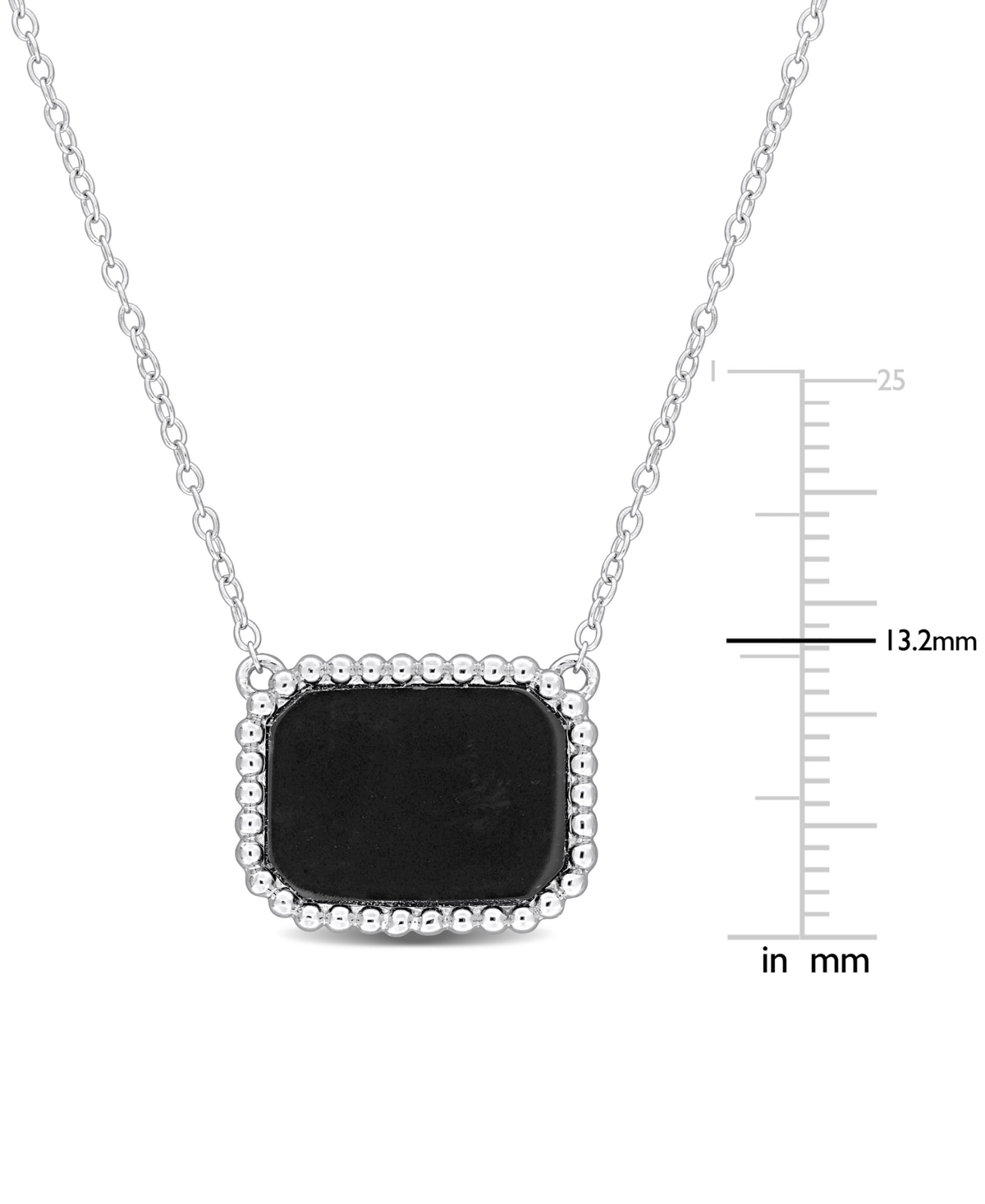 Macy's Black Agate Bead-framed Rectangular 17" Pendant Necklace In Sterling Silver (also In Hematite, Lapis In Black Agate