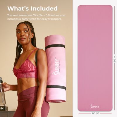 Premium 1/2-Inch Extra Thick Exercise Yoga Mat Non-Slip - Pink - 74 x 24 Inches
