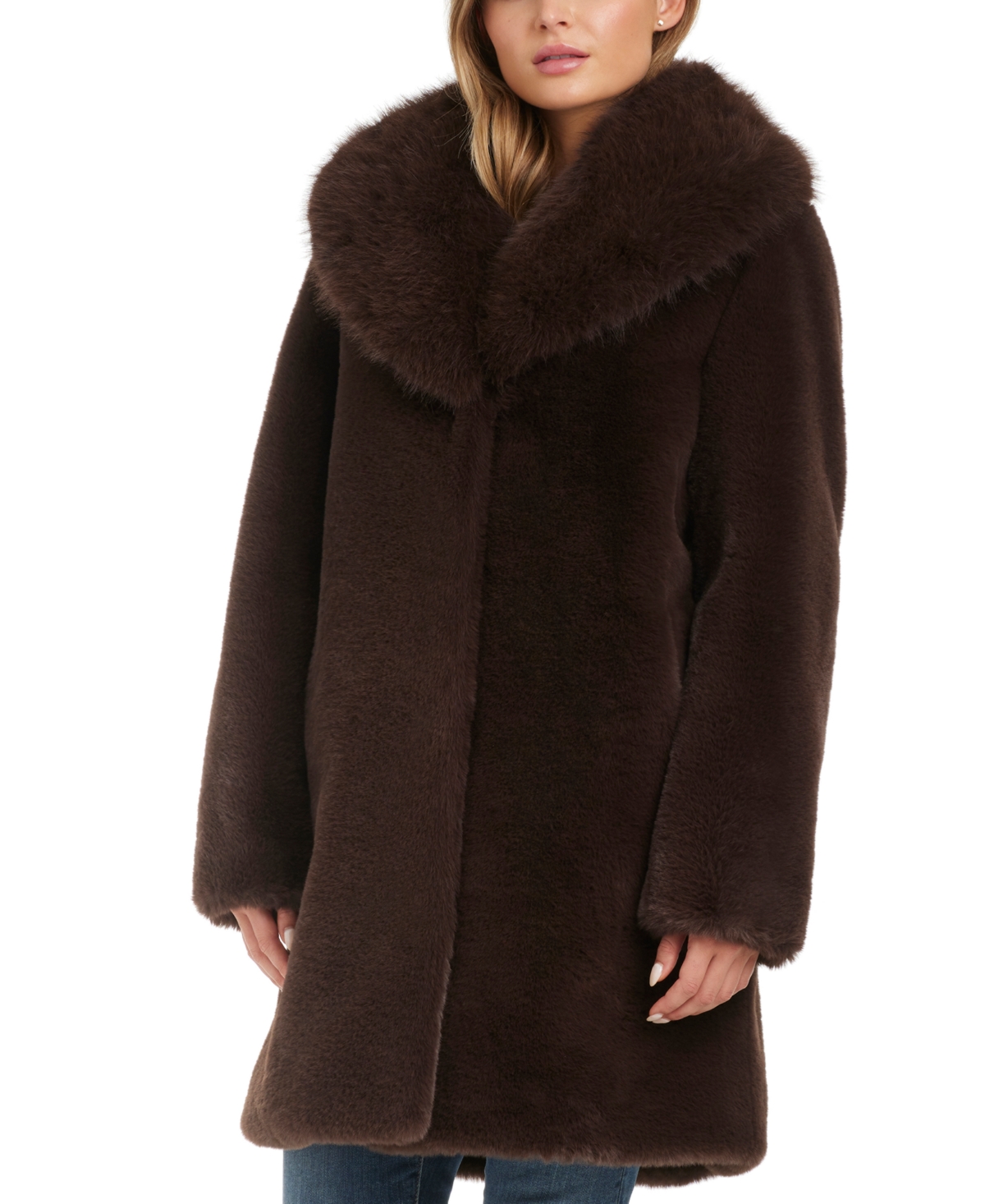 Jones New York Women's Faux Fur Shawl Collar Coat In Espresso