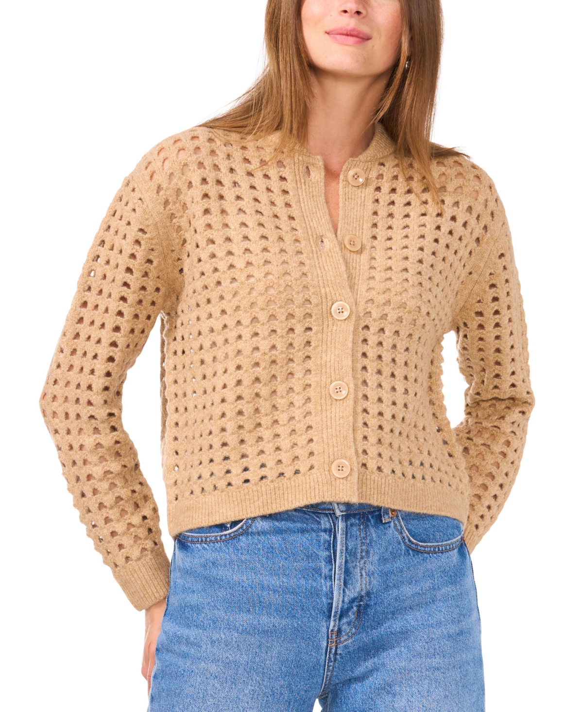 VINCE CAMUTO WOMEN'S LONG-SLEEVE POINTELLE CARDIGAN 