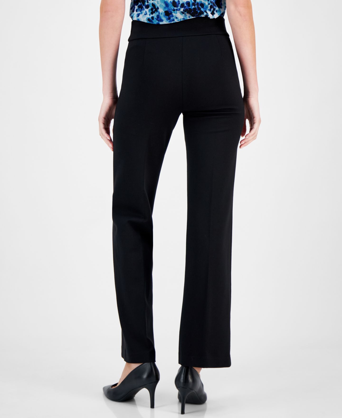 Женские брюки Anne Klein Petite High-Rise Pull-On Knit, цвет: Чёрный — фото 3