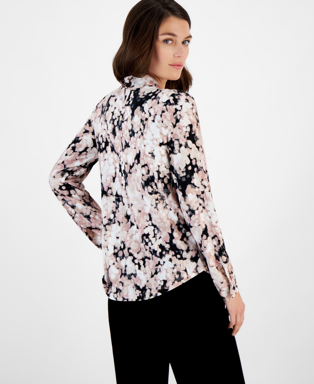 Anne Klein Women's Mixed-Media Long-Sleeve Blouse