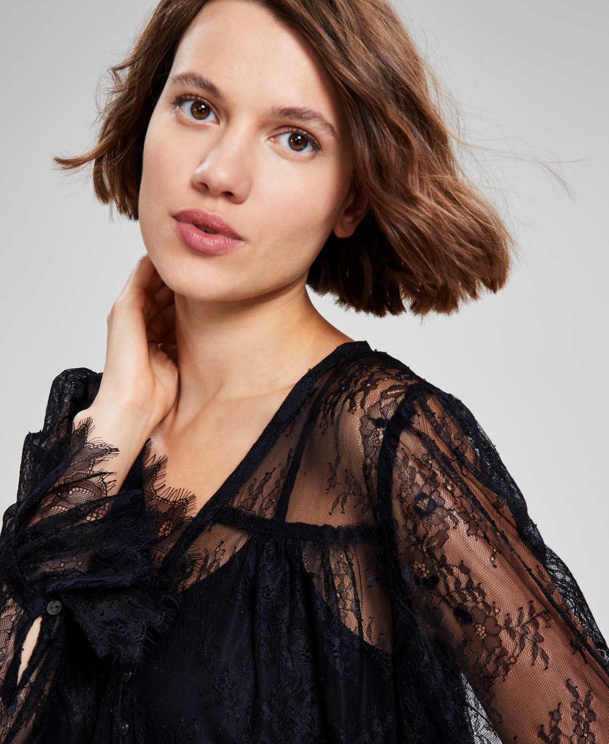 And Now This Women's Lace V-Neck Button-Front Top, Created for Macy's