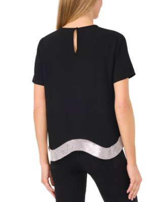 Women's Rhinestone Wavy Hem Short-Sleeve Top