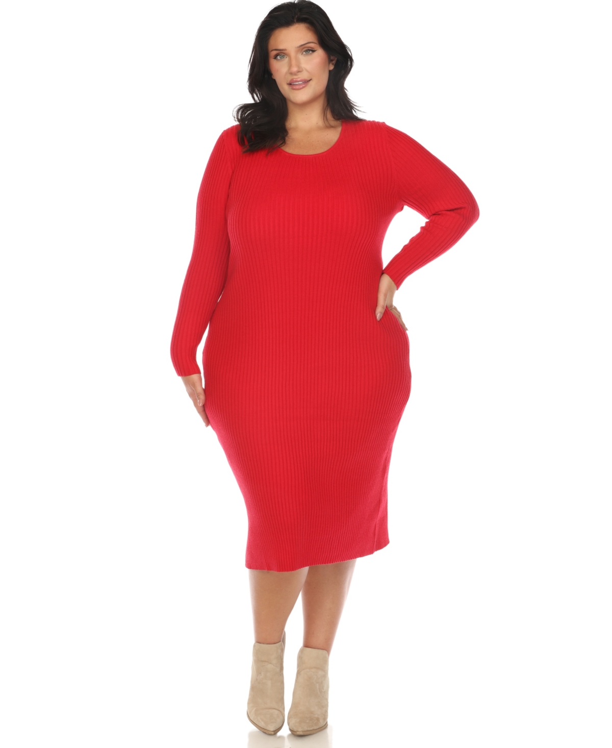White Mark Plus Size Rib Midi Sweater Dress In Red