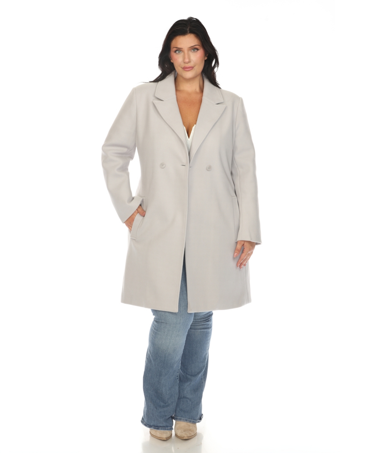 White Mark Plus Size Classic Walker Coat In Light Grey
