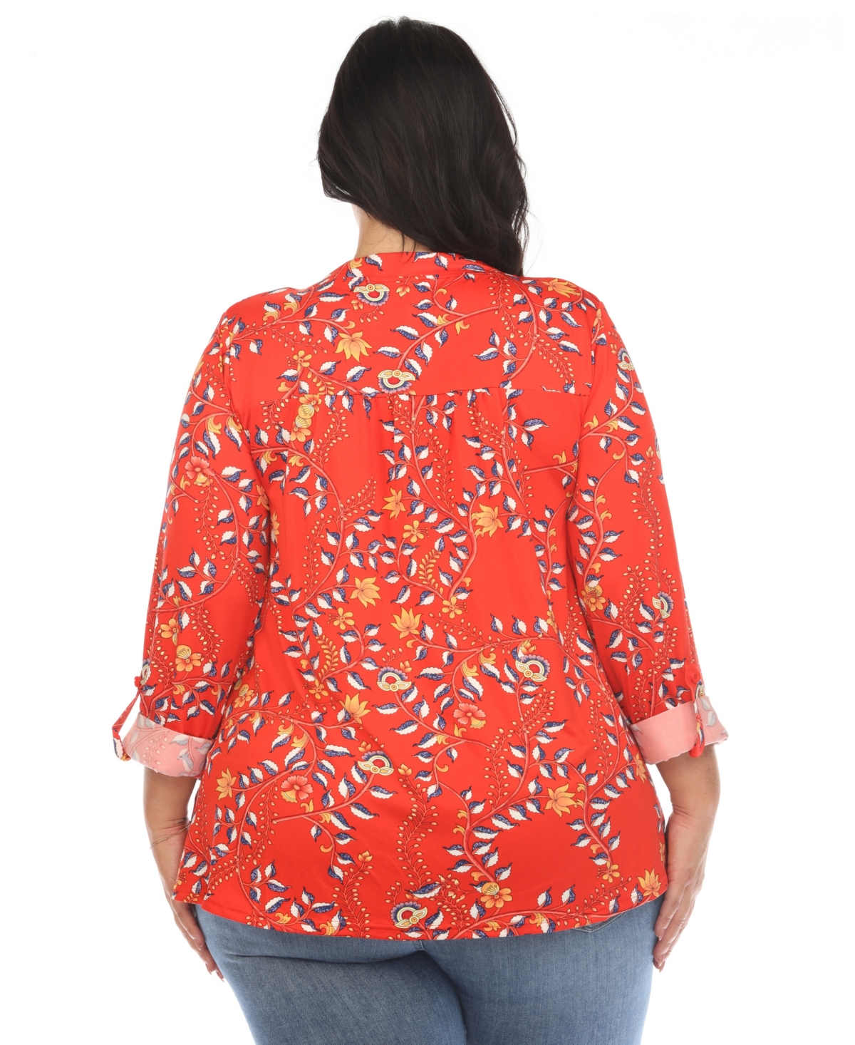 White Mark Plus Size Paisley Button Front Tunic Top In Red