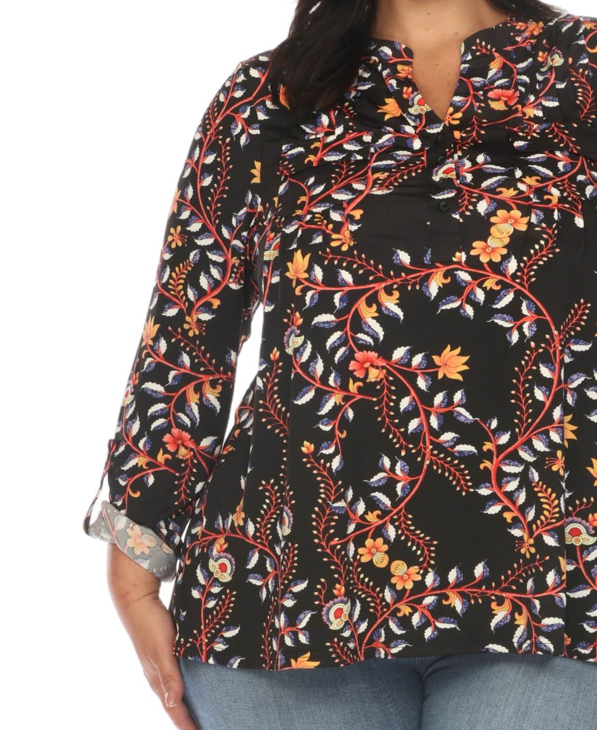 WHITE MARK PLUS SIZE PAISLEY BUTTON FRONT TUNIC TOP 