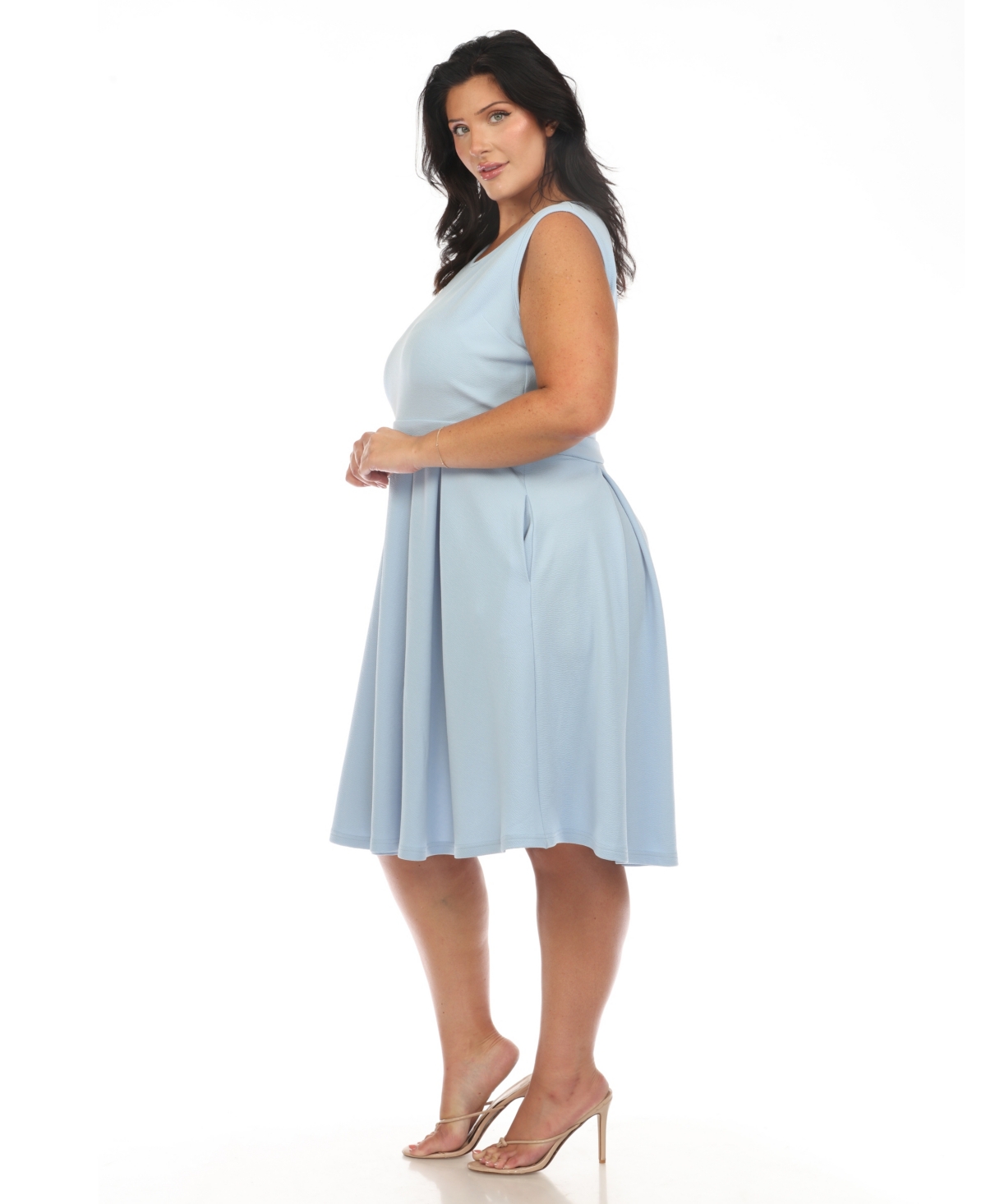 White Mark Plus Size Fit And Flare Dress In Baby Blue