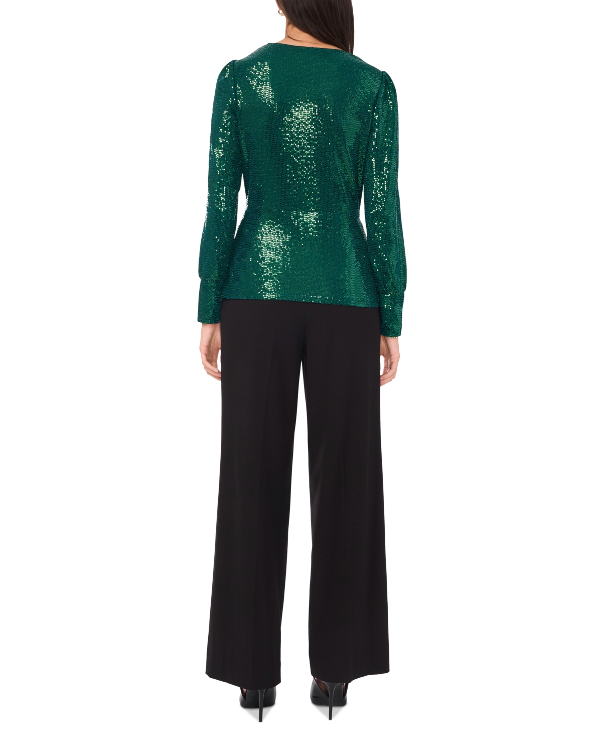 Vince Camuto Women's Sequined Faux-wrap Long-sleeve Top In Arresting Emerald