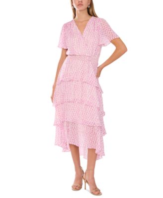 Vince Camuto - Women's Printed Surplice-Neck Tiered Midi Dress