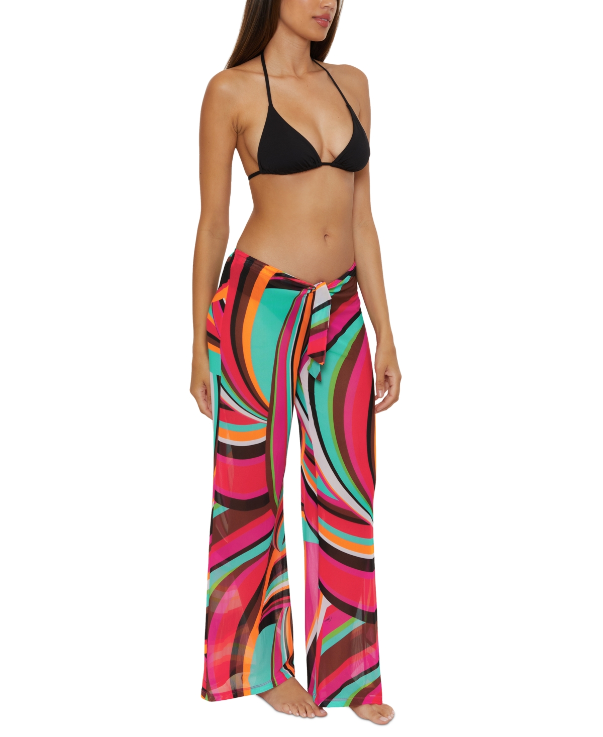 Shop Trina Turk Women's Swoop Print Mesh Tie-front Cover-up Pants In Multi