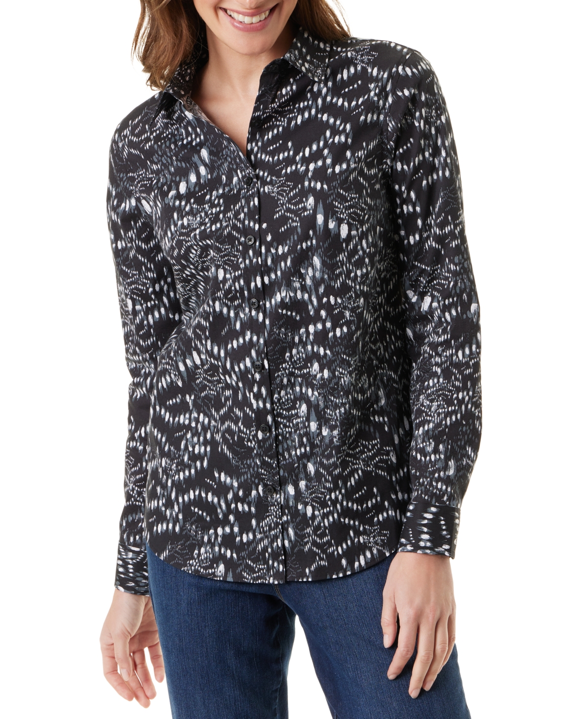 Women's Amanda Long-Sleeve Fitted Shirt - Vintage White Diamond Dot