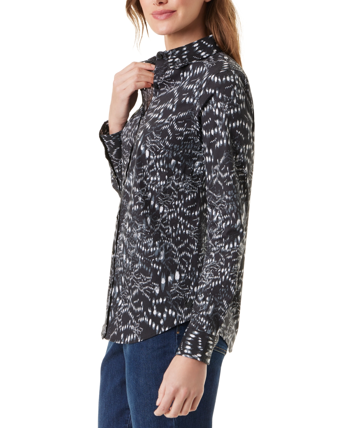 Gloria Vanderbilt Amanda Womens Printed Cotton Button-down Top In Black Dot Melody