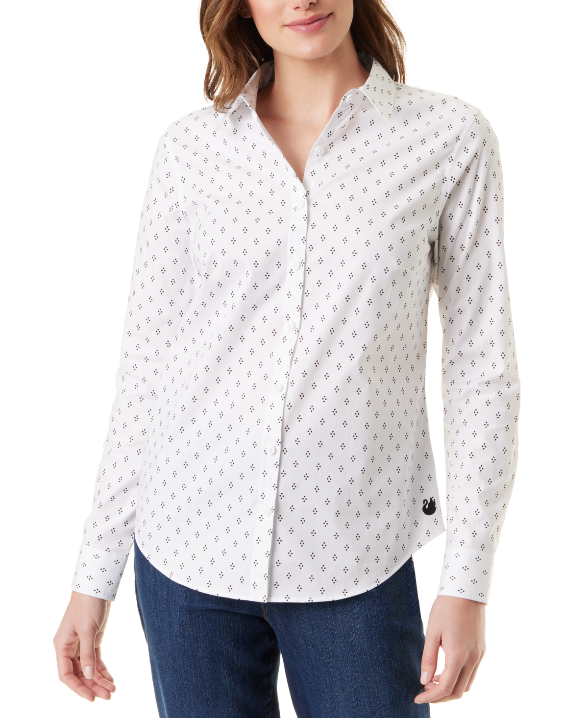 Gloria Vanderbilt Women's Amanda Long-sleeve Fitted Shirt In Vintage White Diamond Dot
