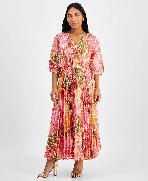 petite floral-print pleated maxi dress, created for macy's