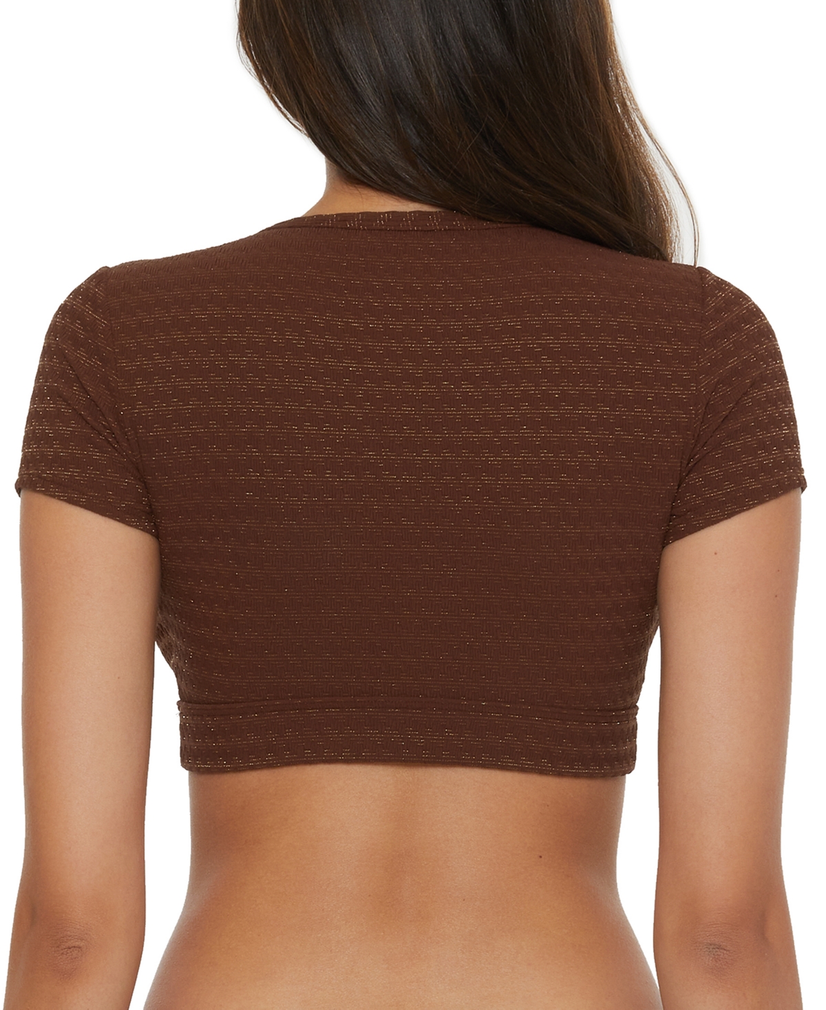 TRINA TURK WOMEN'S GLIMMER LACE-UP CROP SWIM TEE TOP 