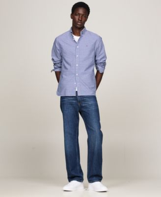 Men's Gingham Long Sleeve Button-Down Oxford Shirt