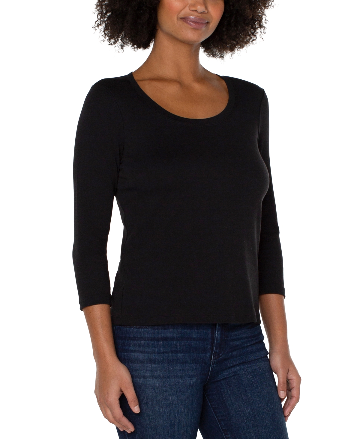 Liverpool Los Angeles Scoop Neck Cotton T-shirt In Black
