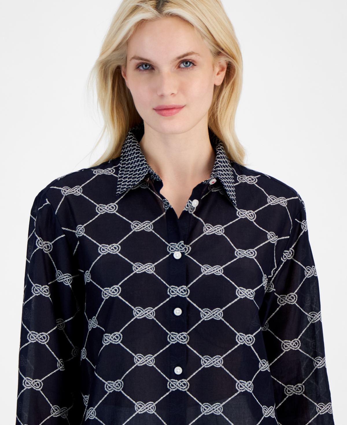 Nautica Jeans Women's Cotton Rope-Print Button-Front Shirt