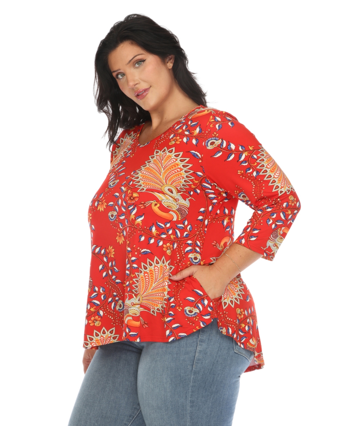 White Mark Plus Size Vibrant Boho Swing Top In Red