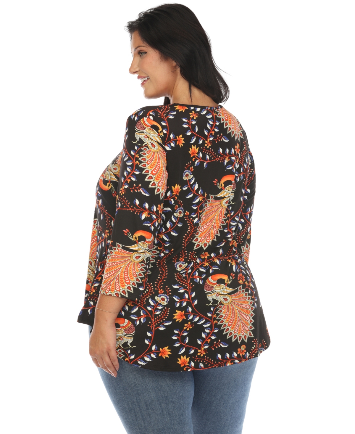 White Mark Plus Size Vibrant Boho Swing Top In Black