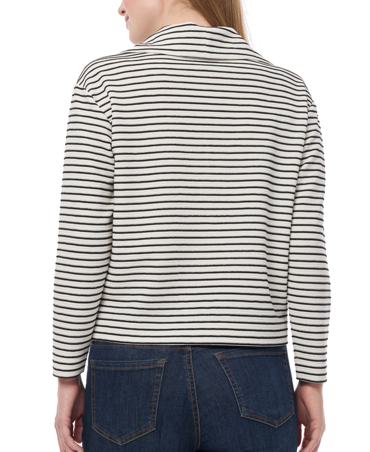 Jones New York Women's Metallic-stripe Quarter-zip Top In Black