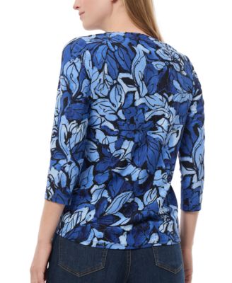 Jones New York Petite Printed Keyhole 3/4-Sleeve Top