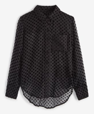 Women's Chiffon Flocked Polka-Dot Shirt, Created for Macy's
