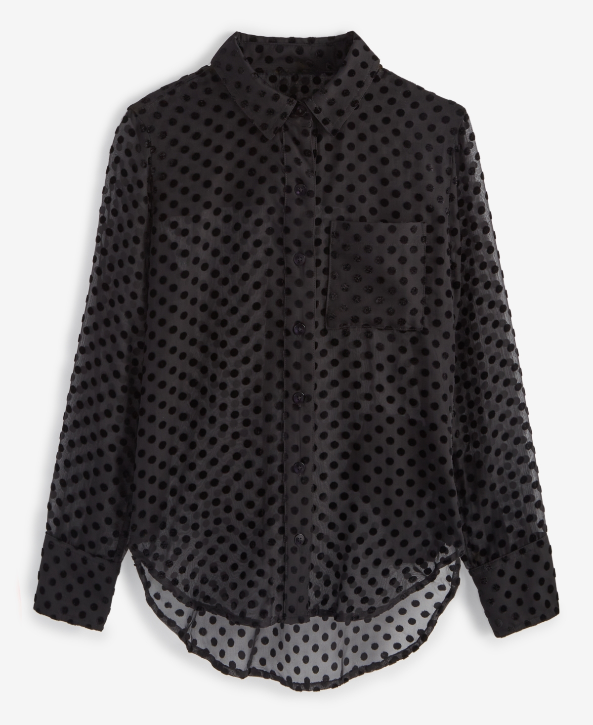 On 34th Women's Chiffon Flocked Polka-dot Shirt, Created For Macy's In Deep Black