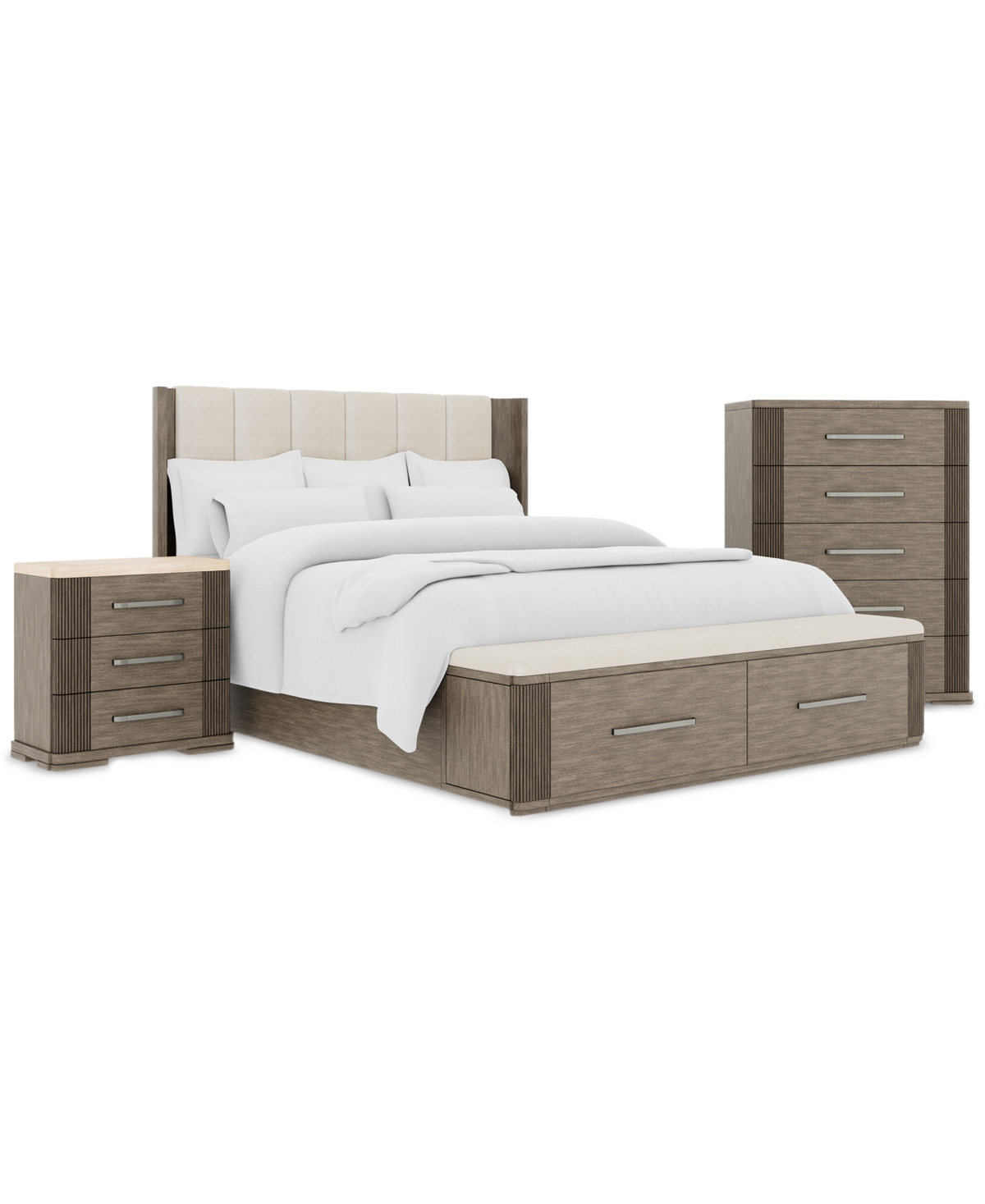 Macy's Frandlyn 3pc Bedroom Set (queen Storage Bed + Chest + Stone Top Nightstand) In Brown