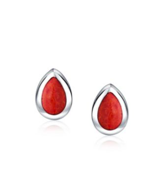 Simple Semi Precious Teardrop Pear Shaped Stone Bezel Set Stud Earrings .925 Sterling Silver