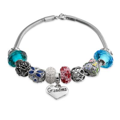 Love Grandma Family Themed Starter Beads Multi Charm Bracelet For Grand Mother Women .925 Sterling Silver Snake Chain European Barrel Sn