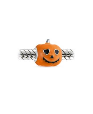 Halloween Heart Eyes Orange Pumpkin Charm Bead Enamel Sterling Silver