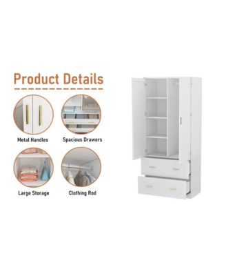 2-Door Armoires and Drawers with Mirror and Storage Shelves