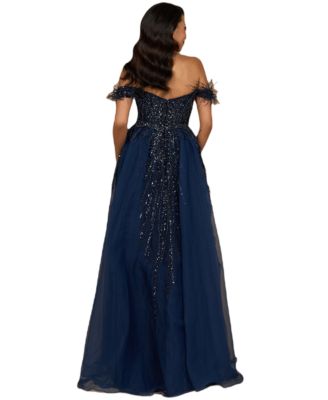 Women's Illusion Neck, Long Bell Sleeve Gown