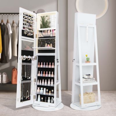 360° Swivel Jewelry Cabinet Organizer 3-Color LED Mirror with Built-in Lights