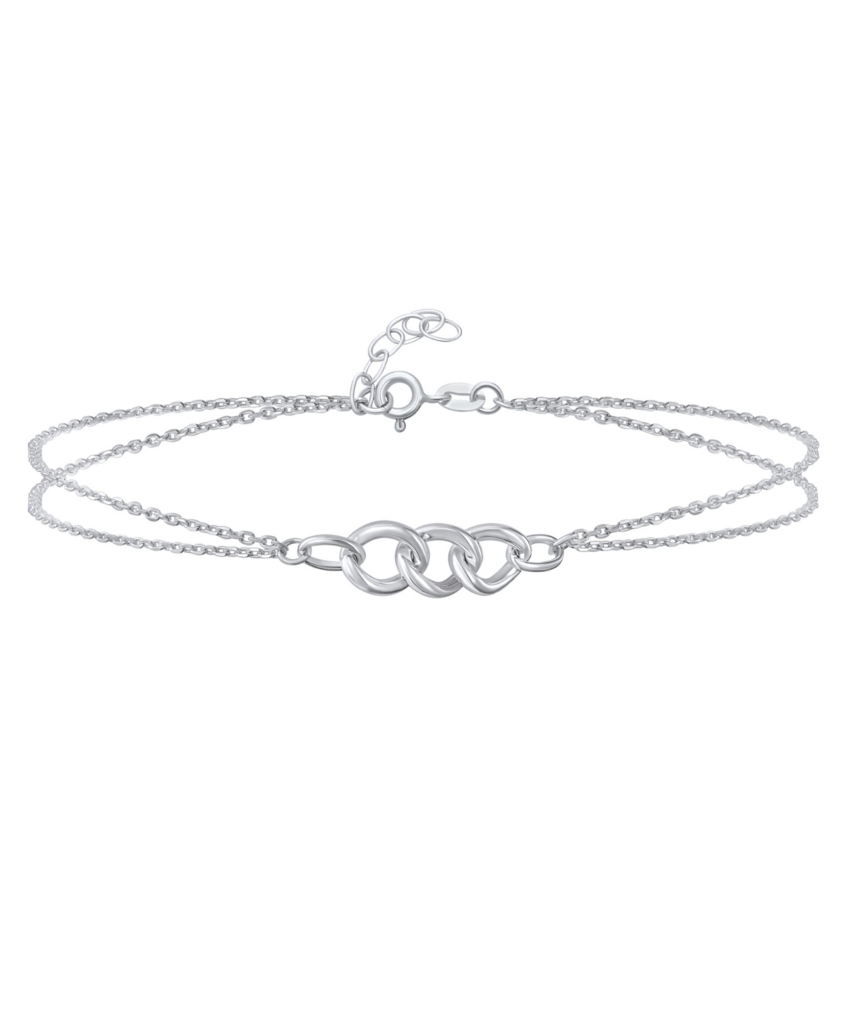 Double Chain Love Two Interlocking Urban Trio Chain Link Anklet Ankle Bracelet .925 Sterling Silver Adjustable 9 -10 Inch - Grey
