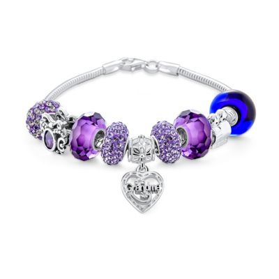 Purple Love Grandma Family Themed Starter Beads Multi Charm Bracelet For Grand Mother Women .925 Sterling Silver Snake Chain European Ba