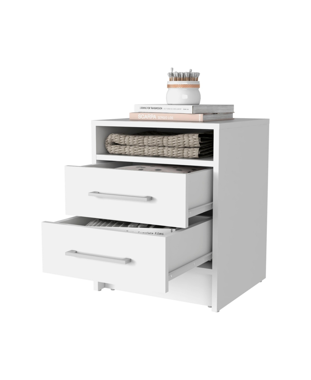 Fm Furniture Eastover Nightstand melamine with two drawers- White