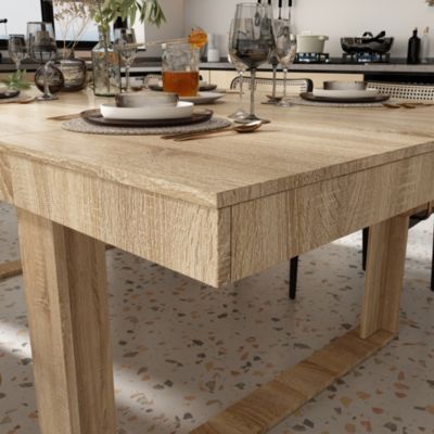 Retangular Wood Grain Wooden Dining Table with Wooden Frame