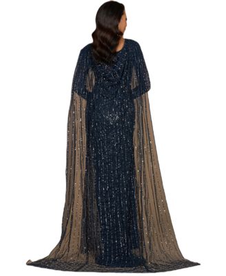 Women's Long Sleeve Beaded Gown with Cape