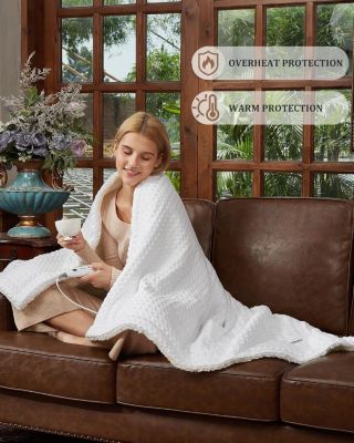 Waffle Sherpa Electric Heated Throw Blanket, 50&amp;#x22; x 60&amp;#x22;