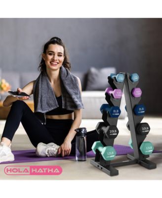 3, 5, 8, 10 & 12 Pound Neoprene Dumbbell Weight Set with Storage Rack