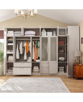 Tempered Glass Doors Big Armoires Wardrobe with Hanging Rods