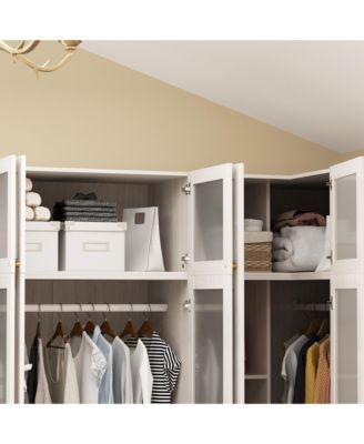 Tempered Glass Doors Big Armoires Wardrobe with Hanging Rods