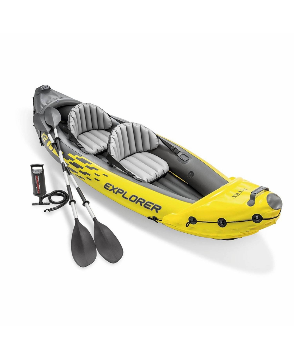 Explorer K2 2-Person Inflatable Kayak Set with Oars and Air Pump, Yellow - Yellow