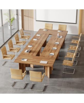 5.5FT Conference Table, 63-inch Rectangle Meeting Seminar Table, Large Wooden Business Tables for 4-6 People, Heavy Duty Pedestal