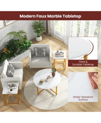 Round Nesting Table Set of 3 Modern/Farmhouse Coffee Table w/2 End Tables Walnut & Black